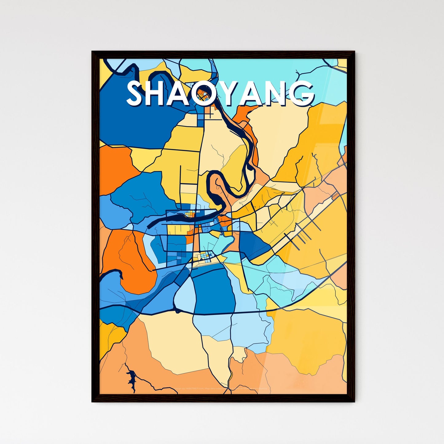 SHAOYANG CHINA Vibrant Colorful Art Map Poster Blue Orange