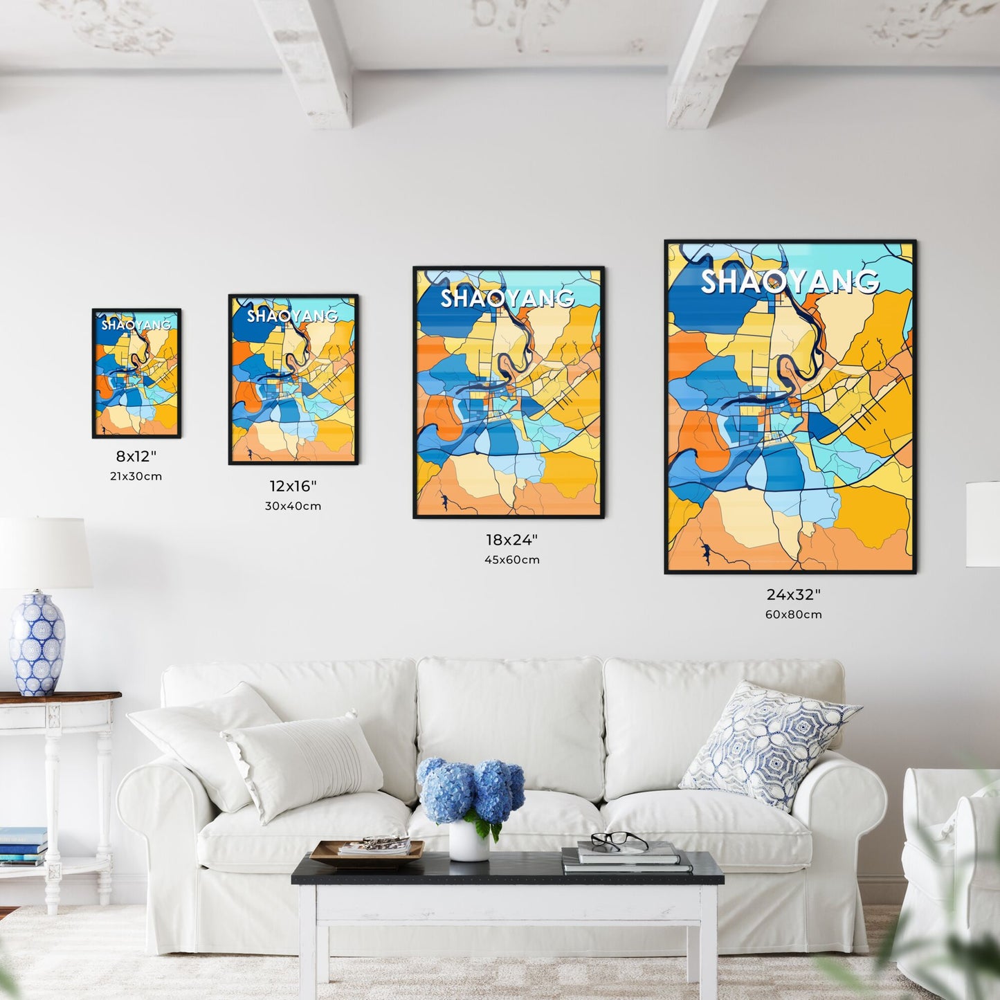 SHAOYANG CHINA Vibrant Colorful Art Map Poster Blue Orange