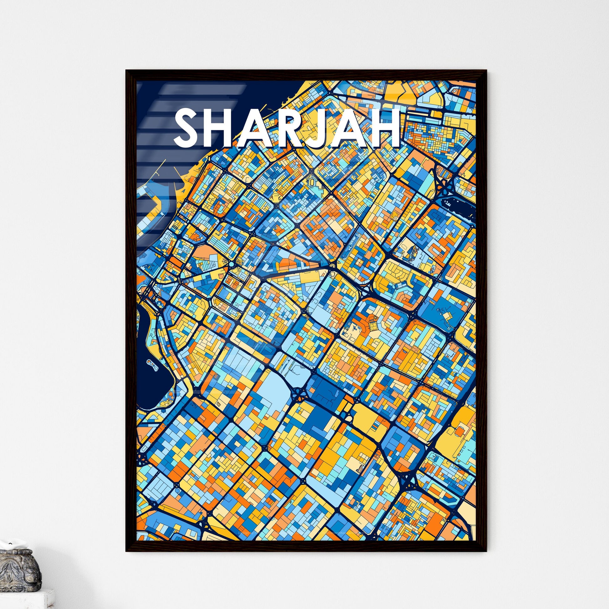 SHARJAH UNITED ARAB EMIRATES Vibrant Colorful Art Map Poster Blue Orange