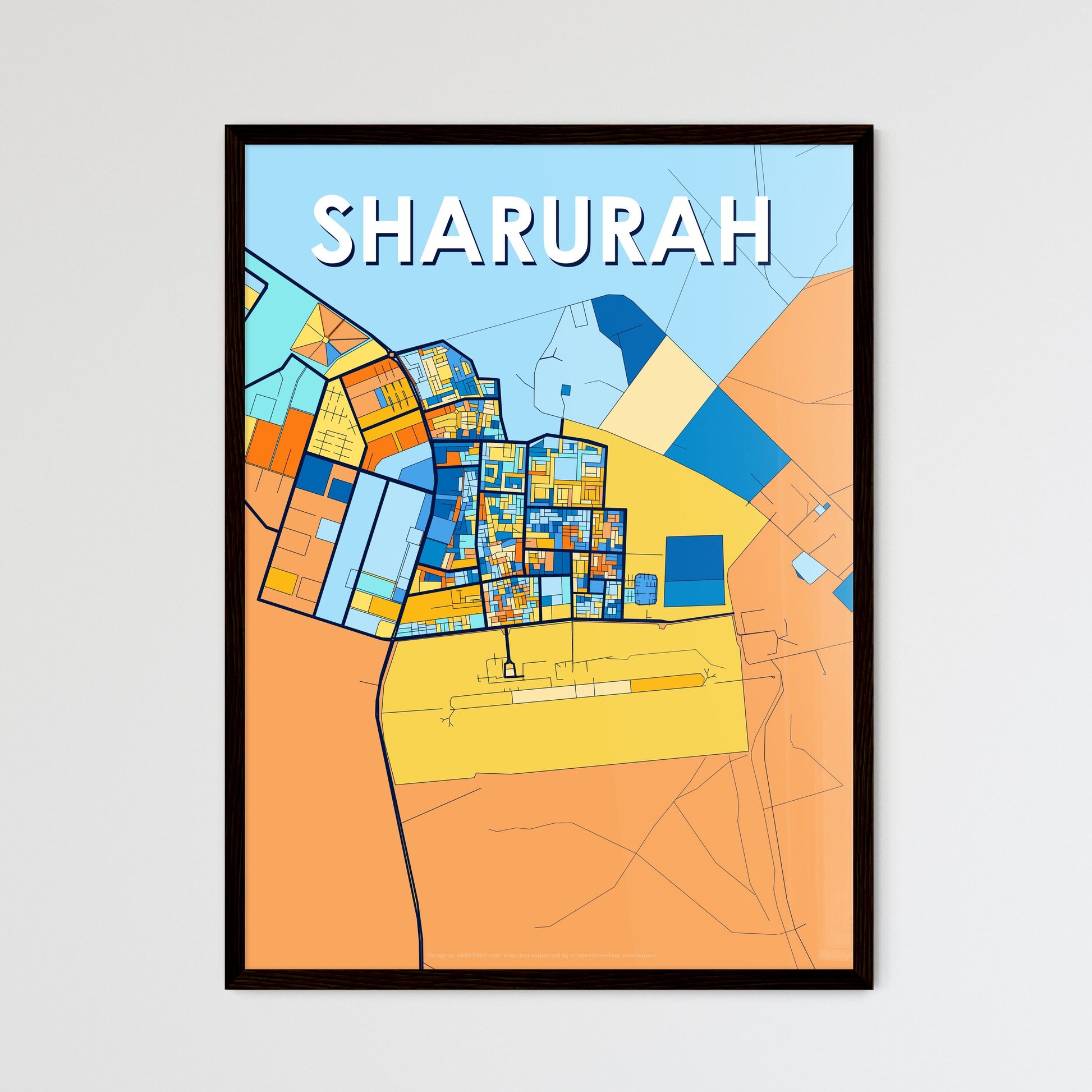 SHARURAH SAUDI ARABIA Vibrant Colorful Art Map Poster Blue Orange