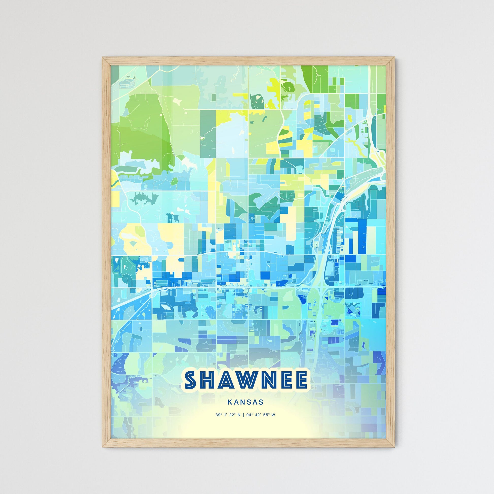 Colorful Shawnee Kansas Fine Art Map Cool Blue