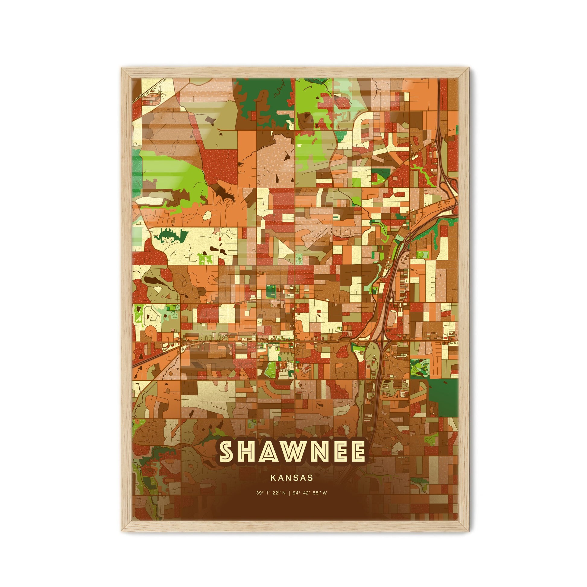 Colorful Shawnee Kansas Fine Art Map Farmhouse