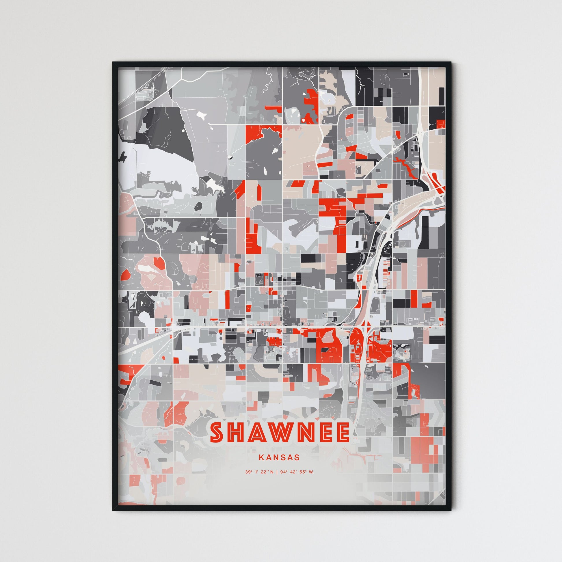 Colorful Shawnee Kansas Fine Art Map Modern Expressive