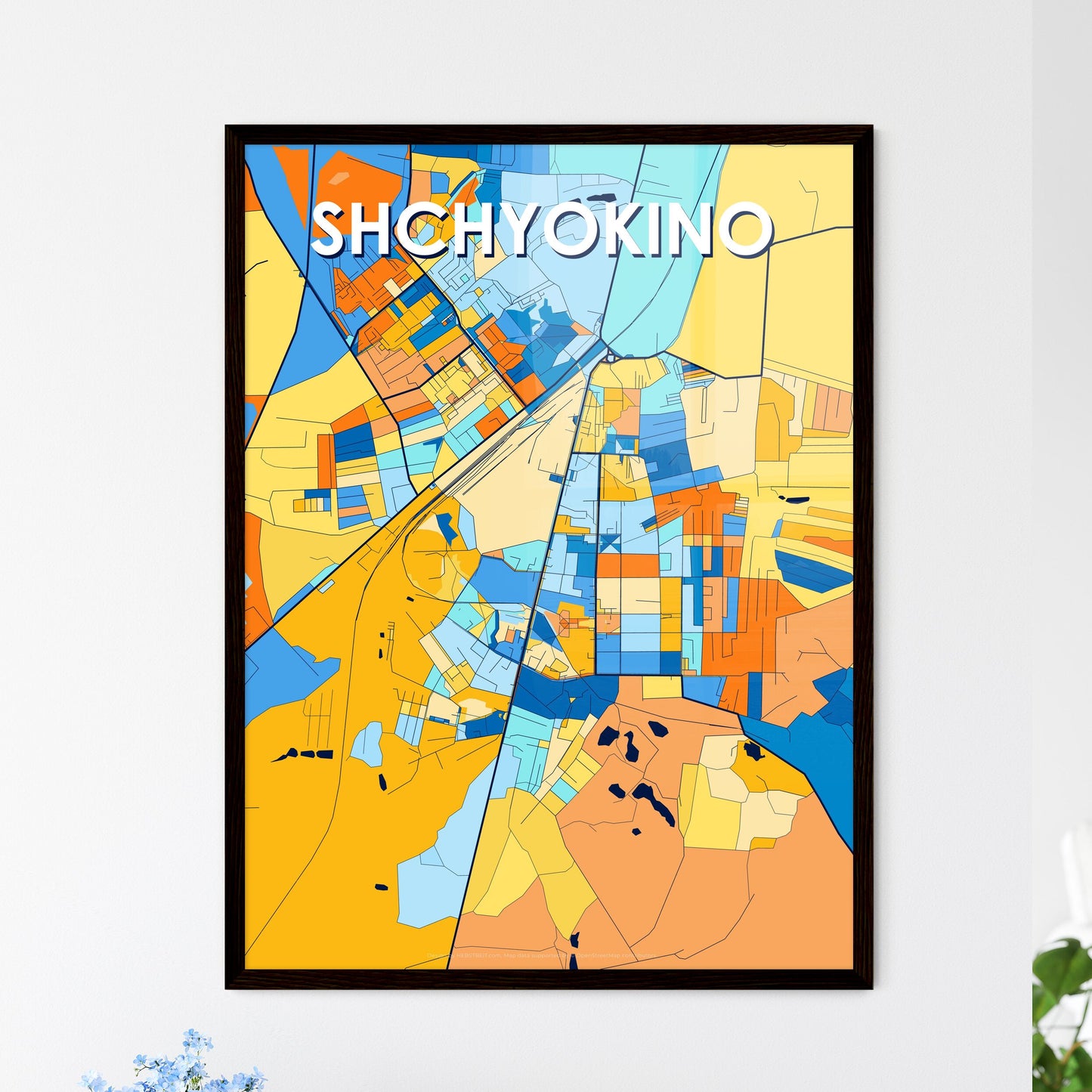 SHCHYOKINO RUSSIA Vibrant Colorful Art Map Poster Blue Orange