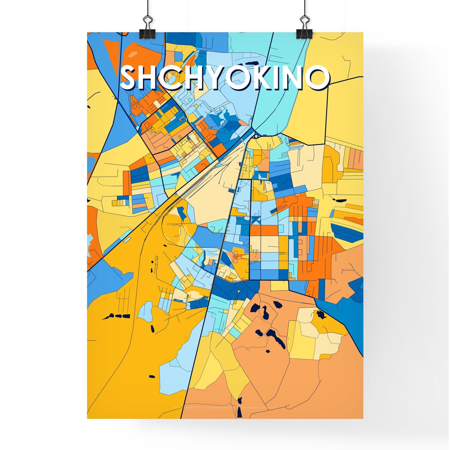 SHCHYOKINO RUSSIA Vibrant Colorful Art Map Poster Blue Orange