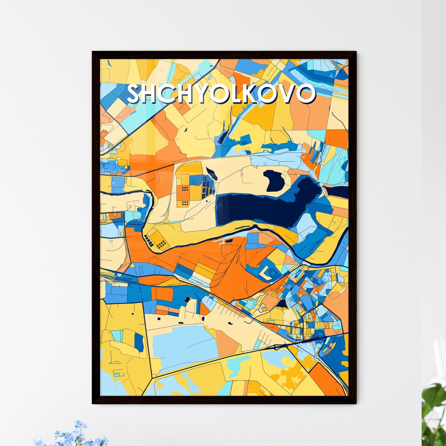 SHCHYOLKOVO RUSSIA Vibrant Colorful Art Map Poster Blue Orange