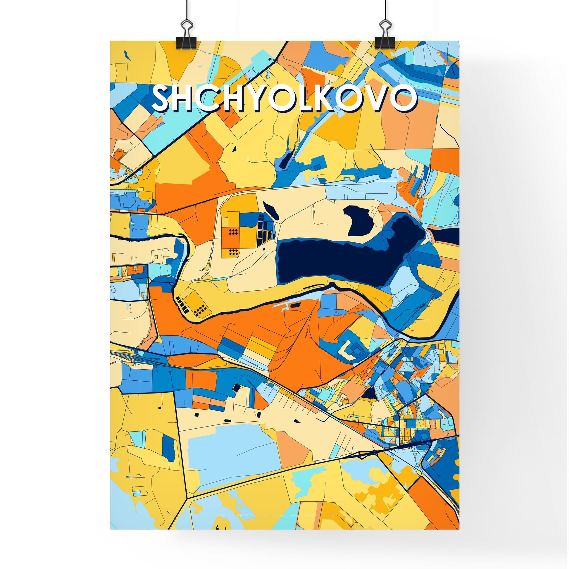 SHCHYOLKOVO RUSSIA Vibrant Colorful Art Map Poster Blue Orange