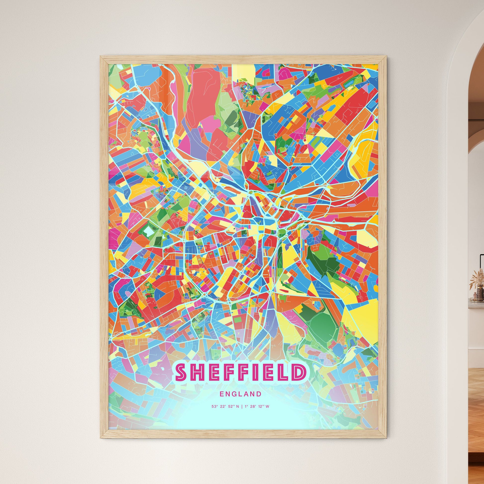 Colorful Sheffield England Fine Art Map Crazy Colors