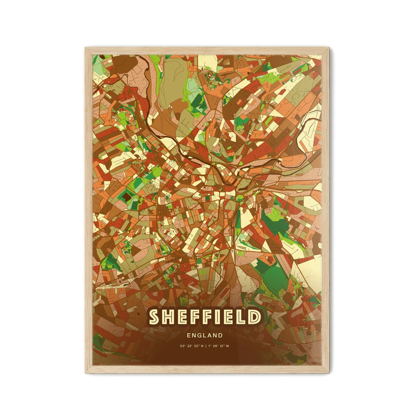 Colorful Sheffield England Fine Art Map Farmhouse