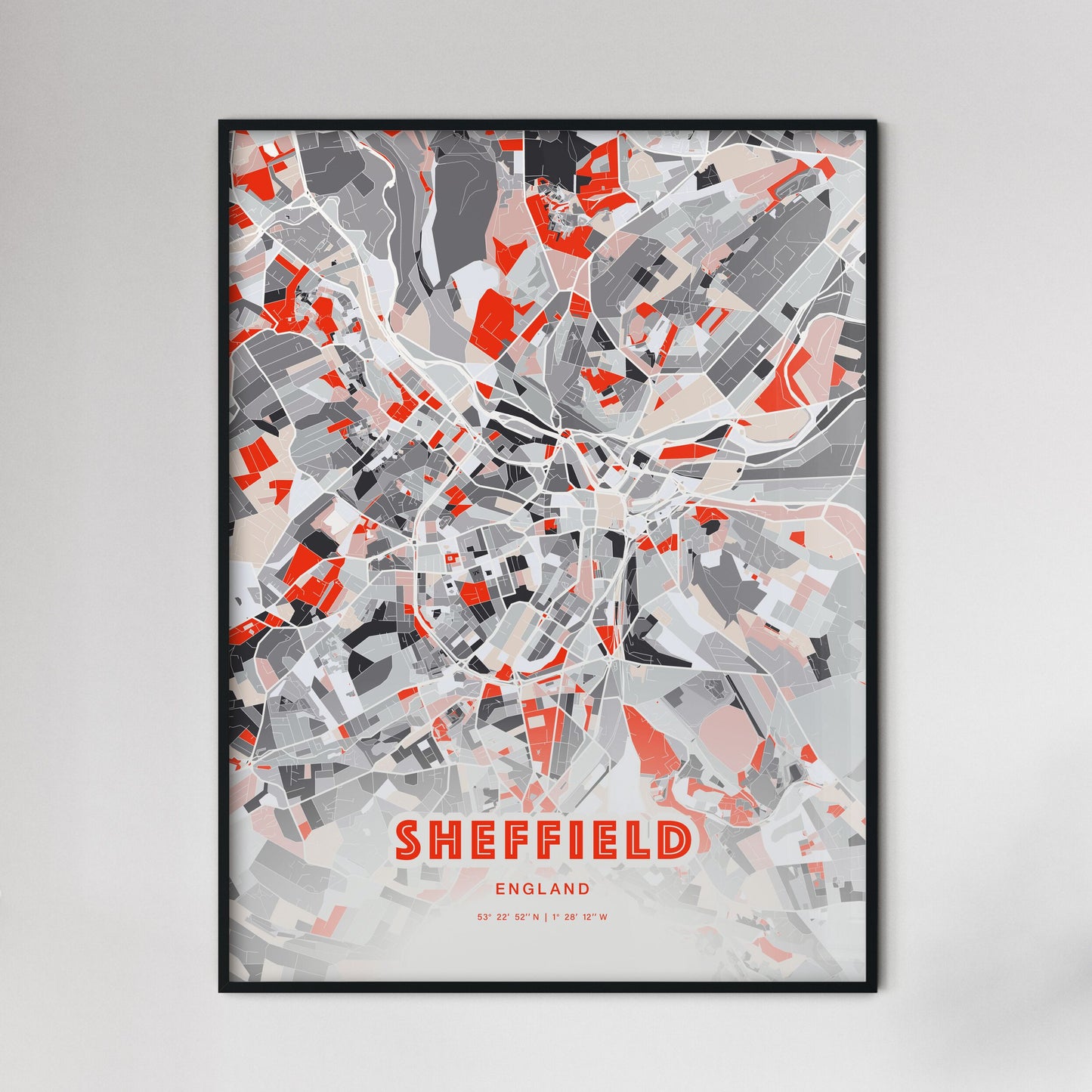 Colorful Sheffield England Fine Art Map Modern Expressive