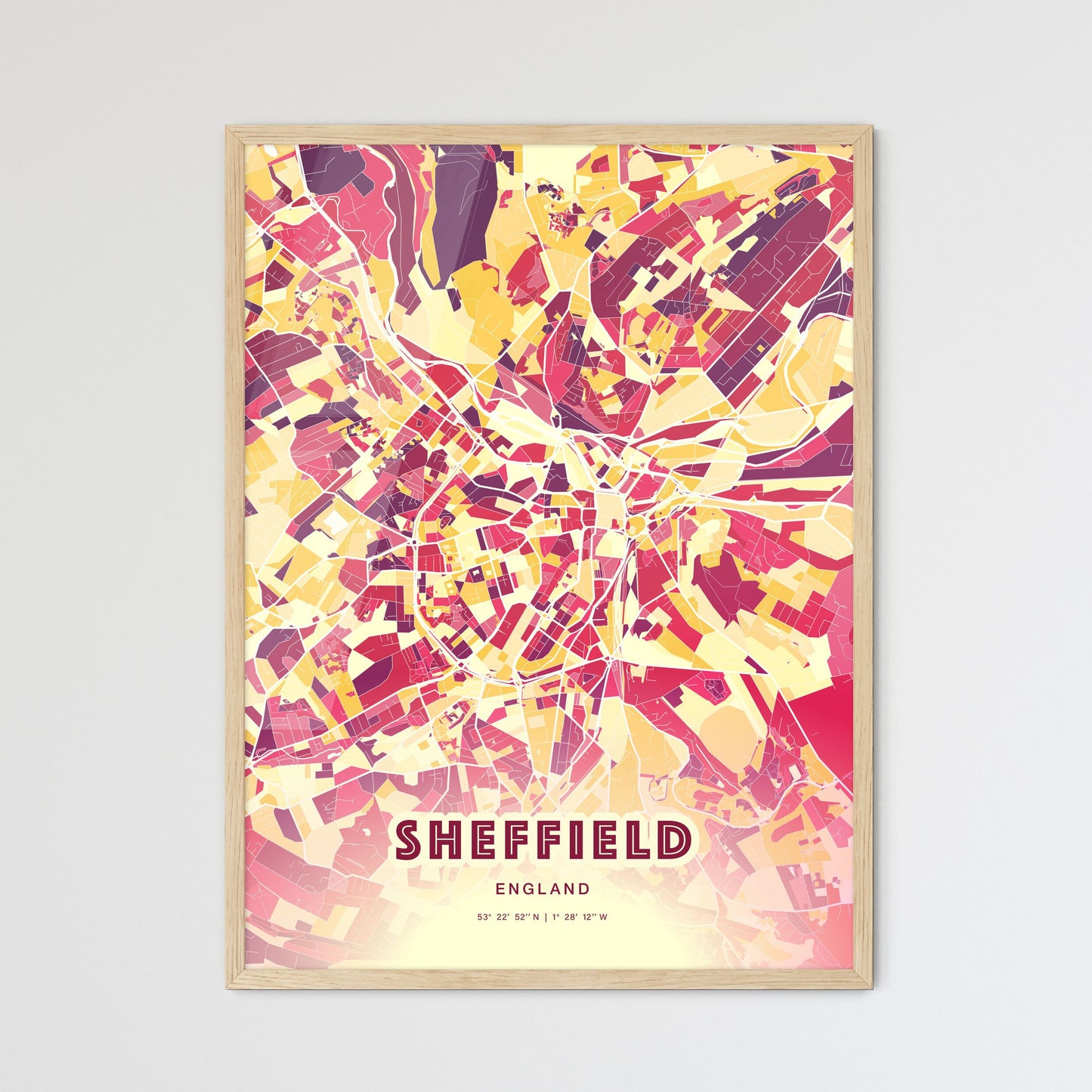 Colorful Sheffield England Fine Art Map Hot Red