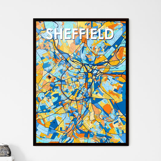 SHEFFIELD ENGLAND Vibrant Colorful Art Map Poster Blue Orange