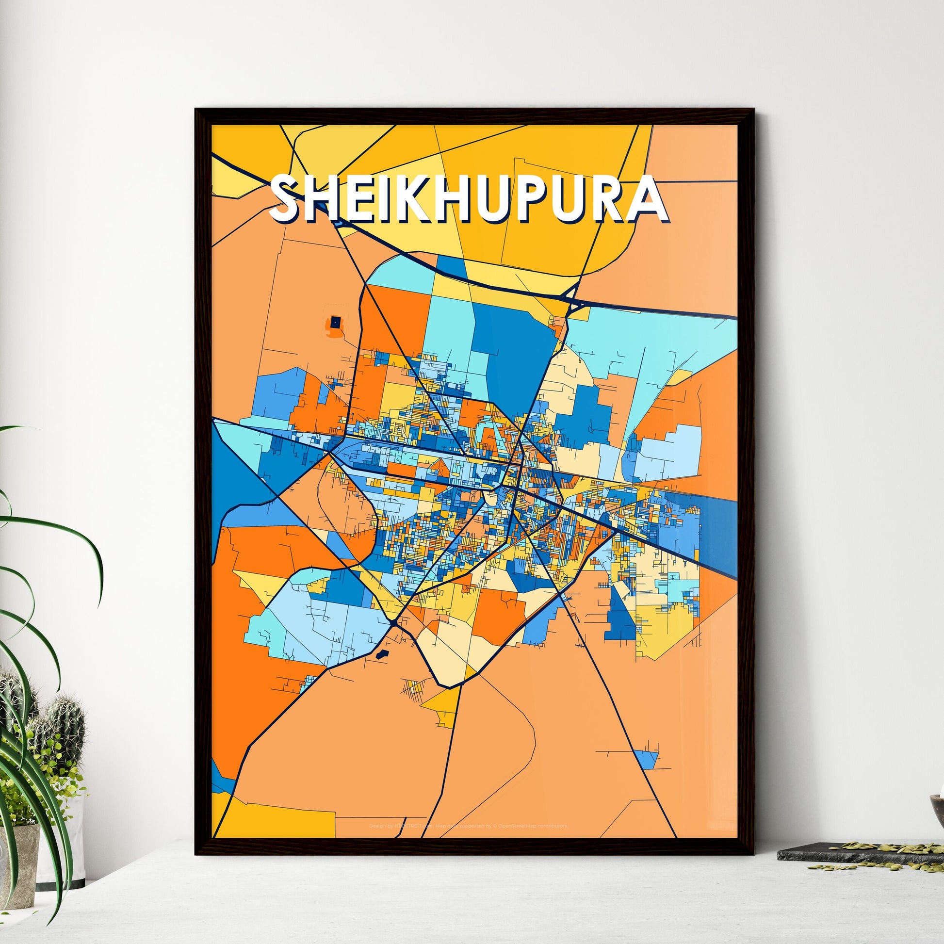 SHEIKHUPURA PAKISTAN Vibrant Colorful Art Map Poster Blue Orange