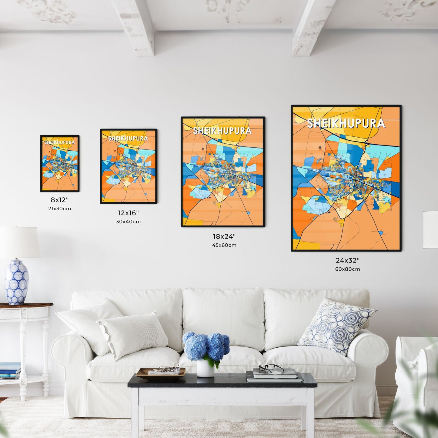 SHEIKHUPURA PAKISTAN Vibrant Colorful Art Map Poster Blue Orange