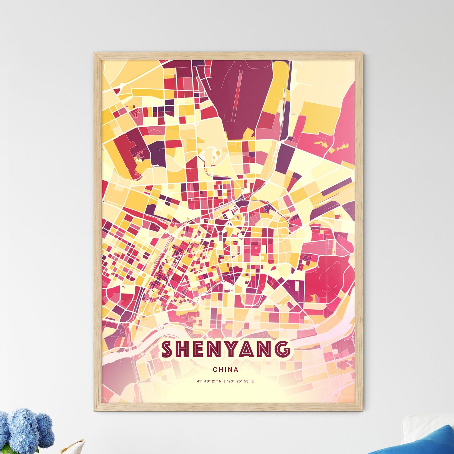 Colorful Shenyang China Fine Art Map Hot Red