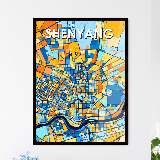 SHENYANG CHINA Vibrant Colorful Art Map Poster Blue Orange