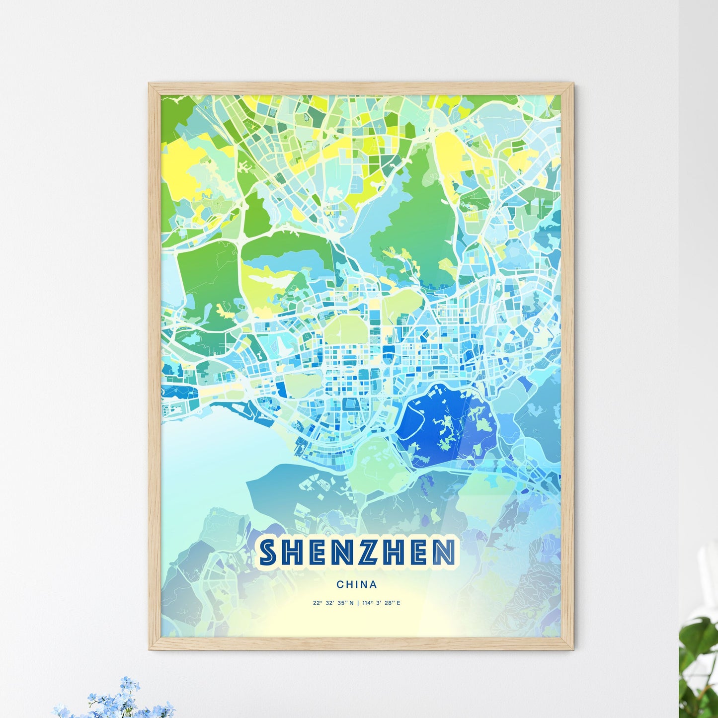 Colorful Shenzhen China Fine Art Map Cool Blue