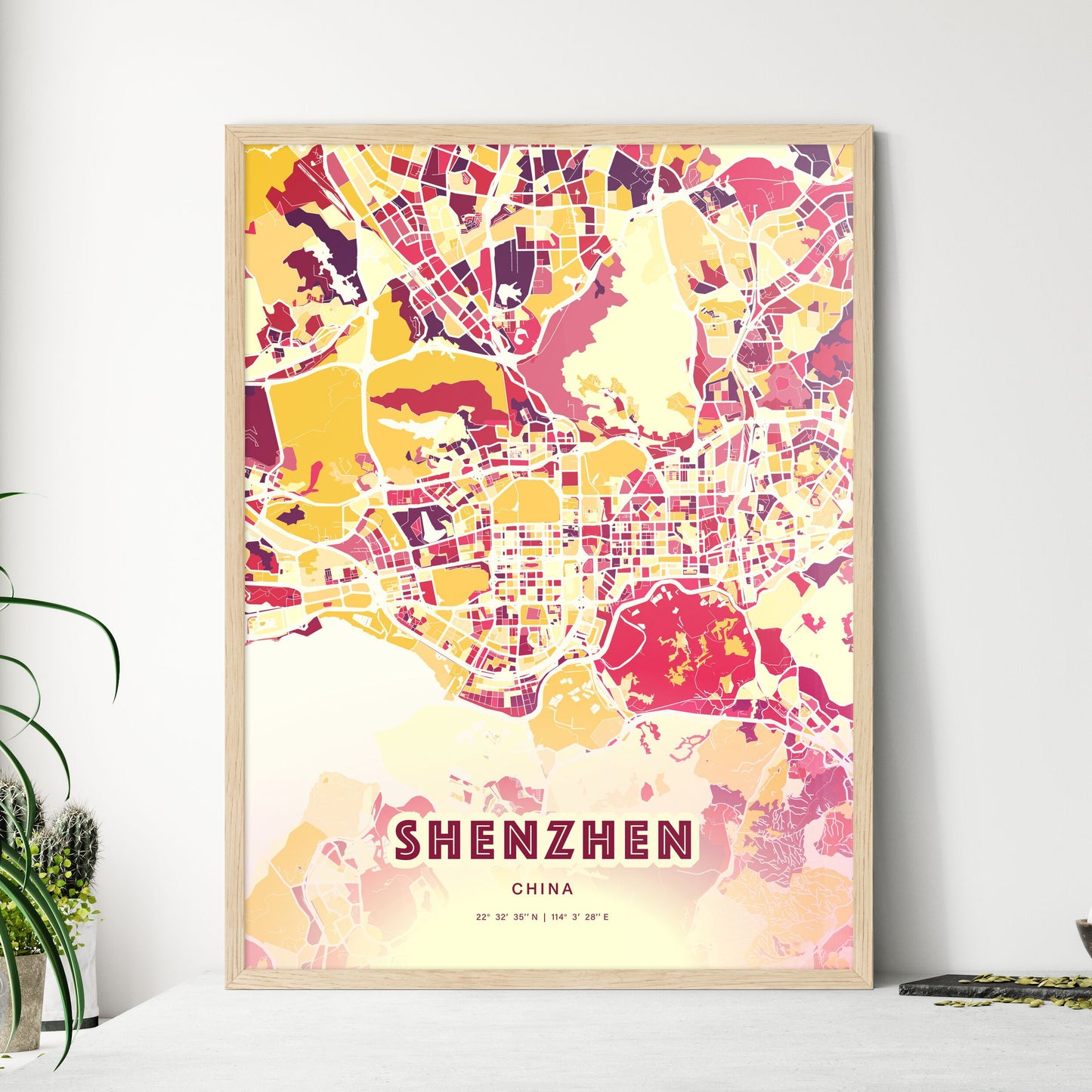 Colorful Shenzhen China Fine Art Map Hot Red