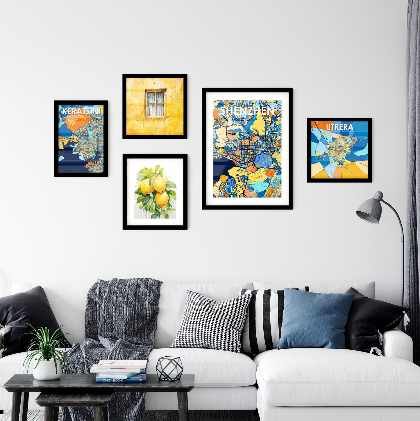 SHENZHEN CHINA Vibrant Colorful Art Map Poster Blue Orange