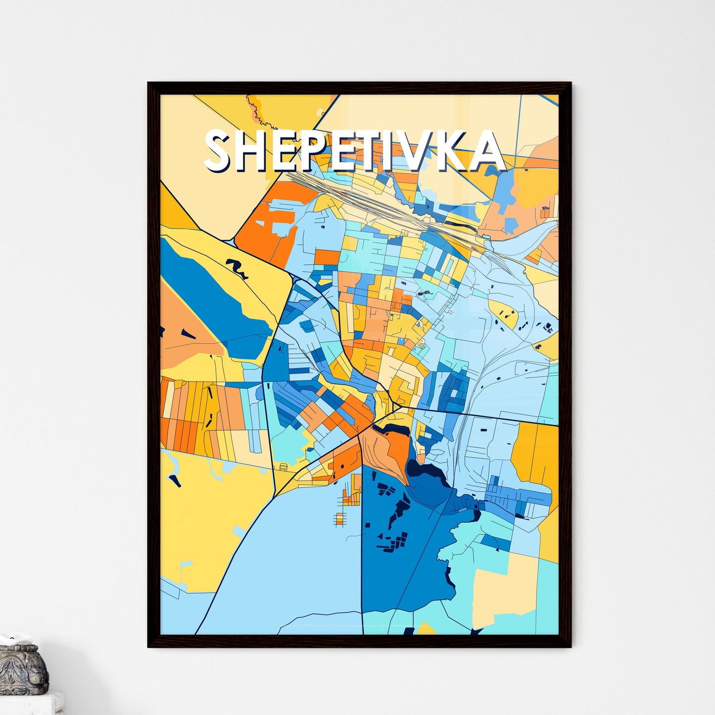 SHEPETIVKA UKRAINE Vibrant Colorful Art Map Poster Blue Orange