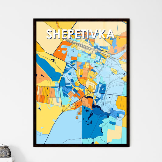 SHEPETIVKA UKRAINE Vibrant Colorful Art Map Poster Blue Orange