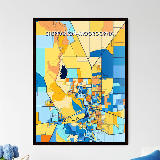 SHEPPARTON–MOOROOPNA AUSTRALIA Vibrant Colorful Art Map Poster Blue Orange