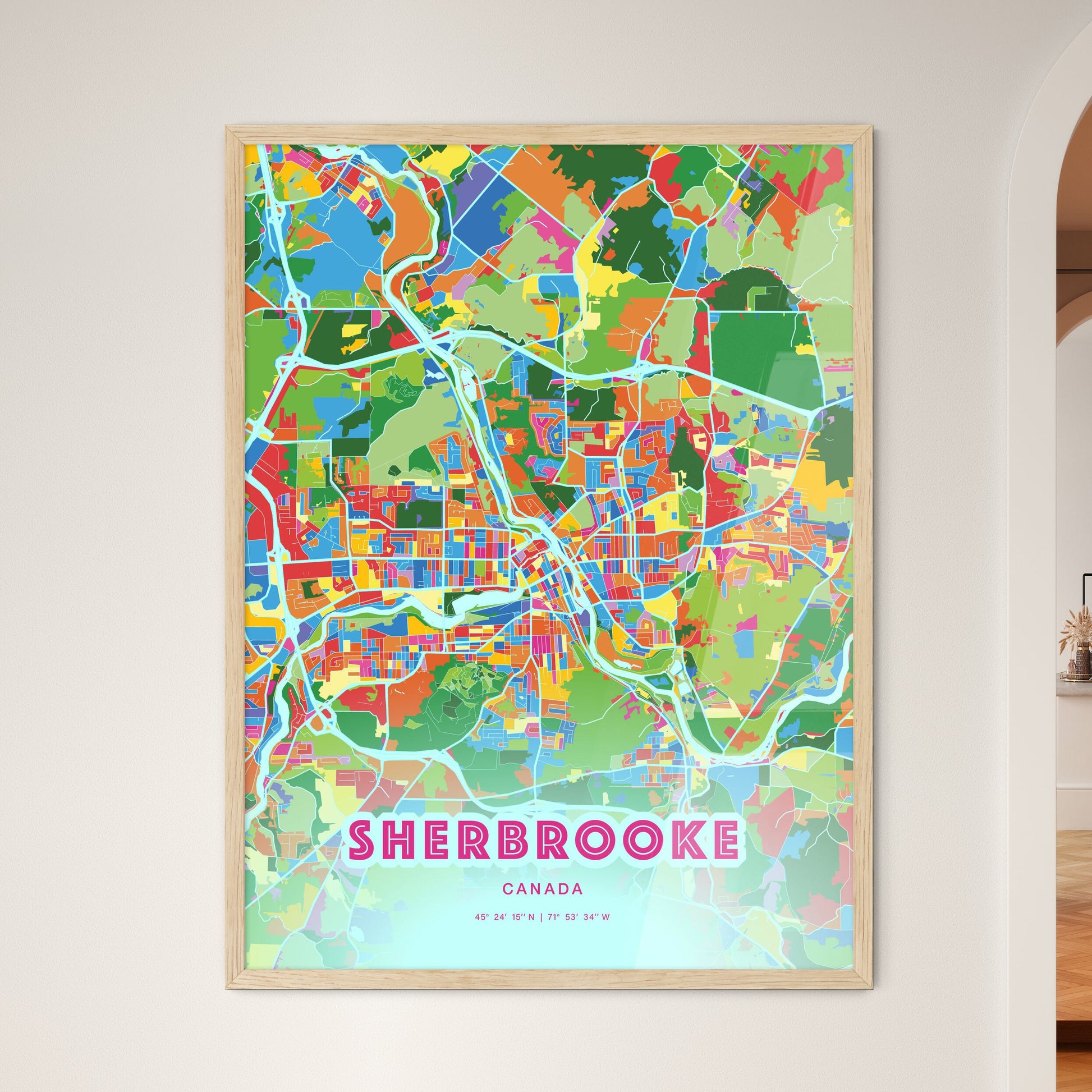 Colorful Sherbrooke Canada Fine Art Map Crazy Colors
