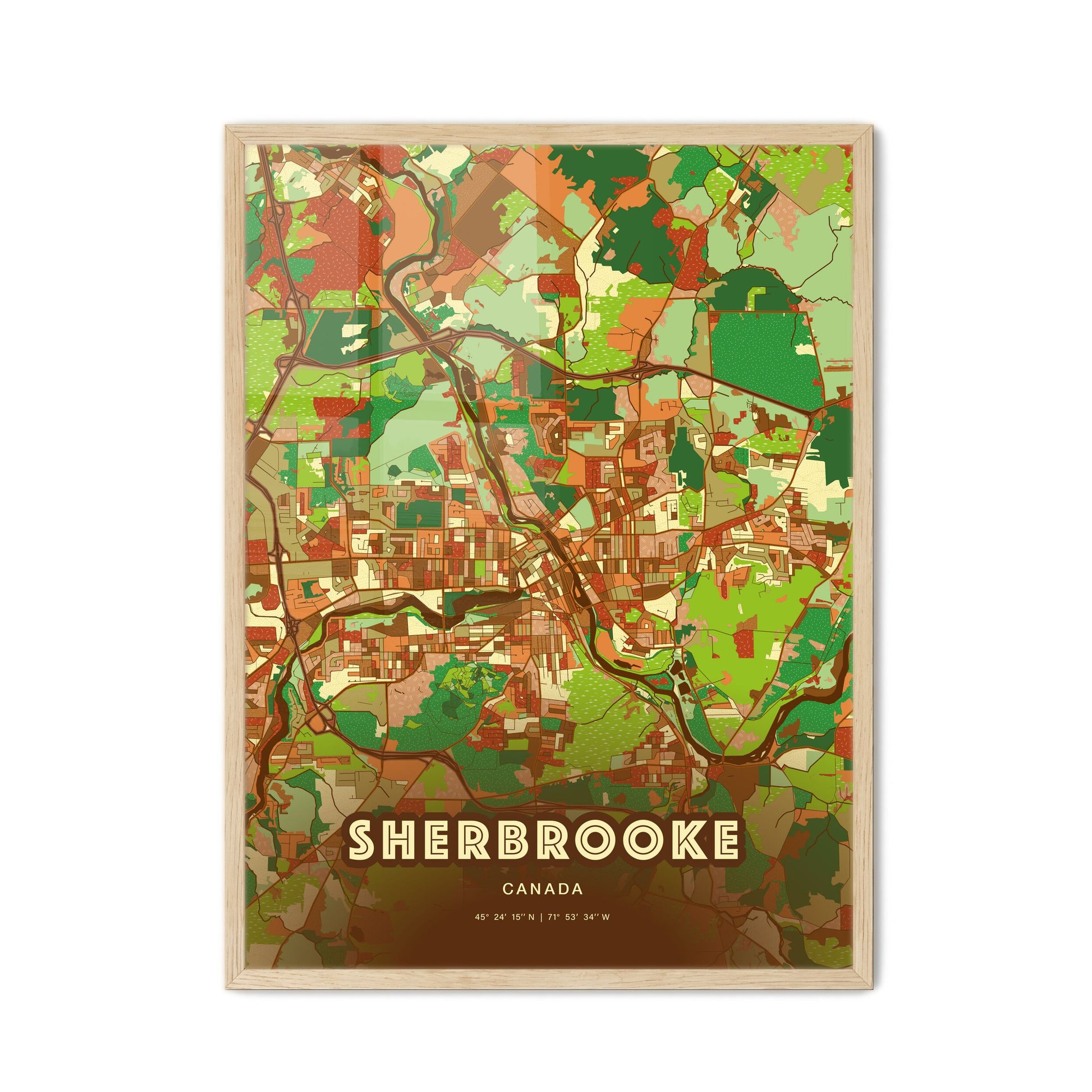 Colorful Sherbrooke Canada Fine Art Map Farmhouse
