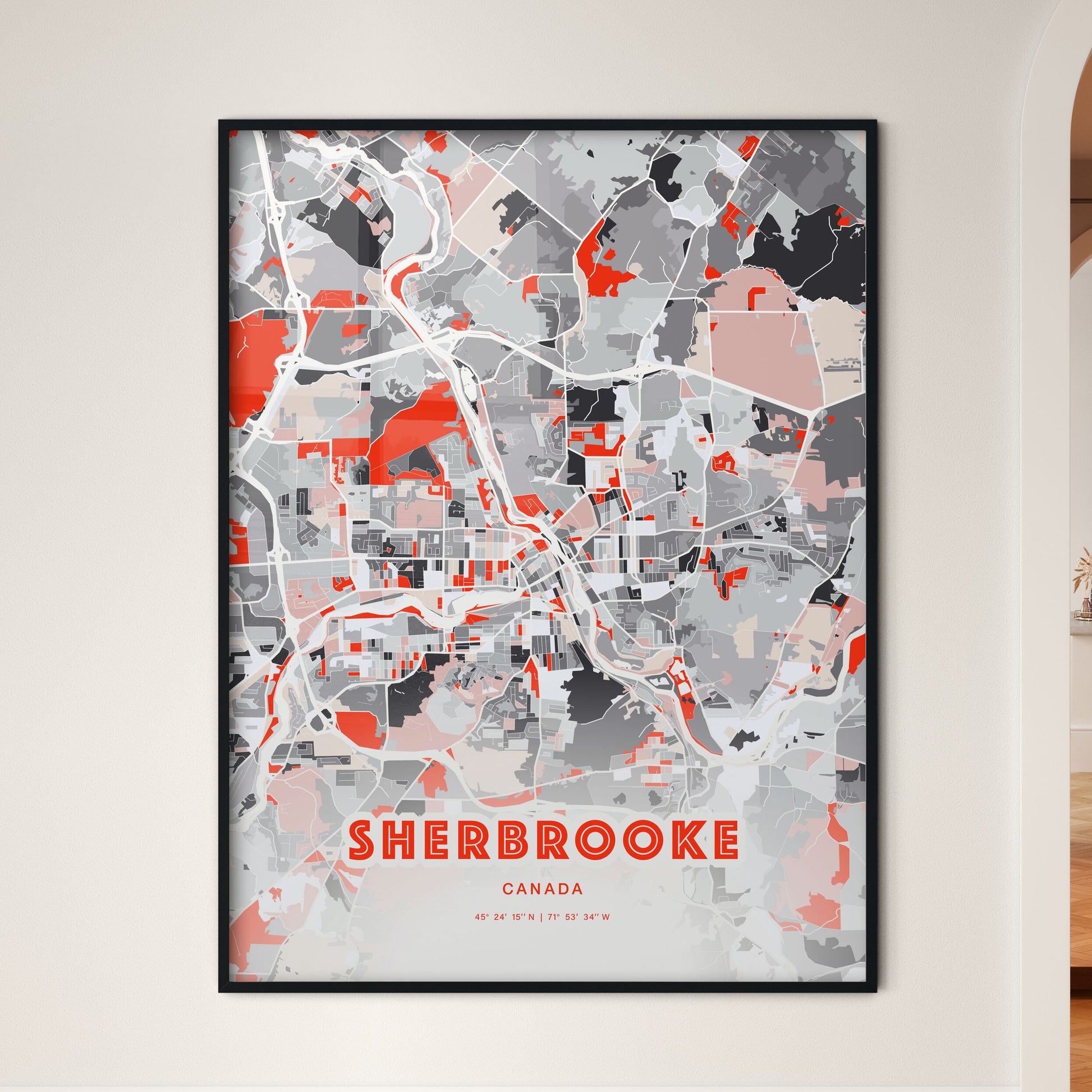 Colorful Sherbrooke Canada Fine Art Map Modern Expressive