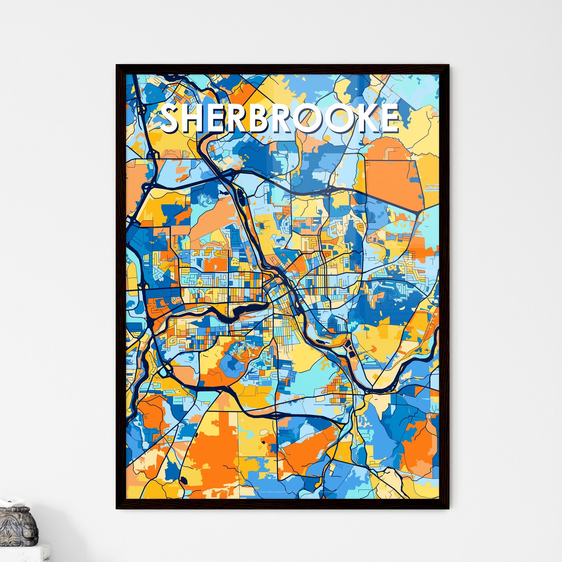 SHERBROOKE CANADA Vibrant Colorful Art Map Poster Blue Orange