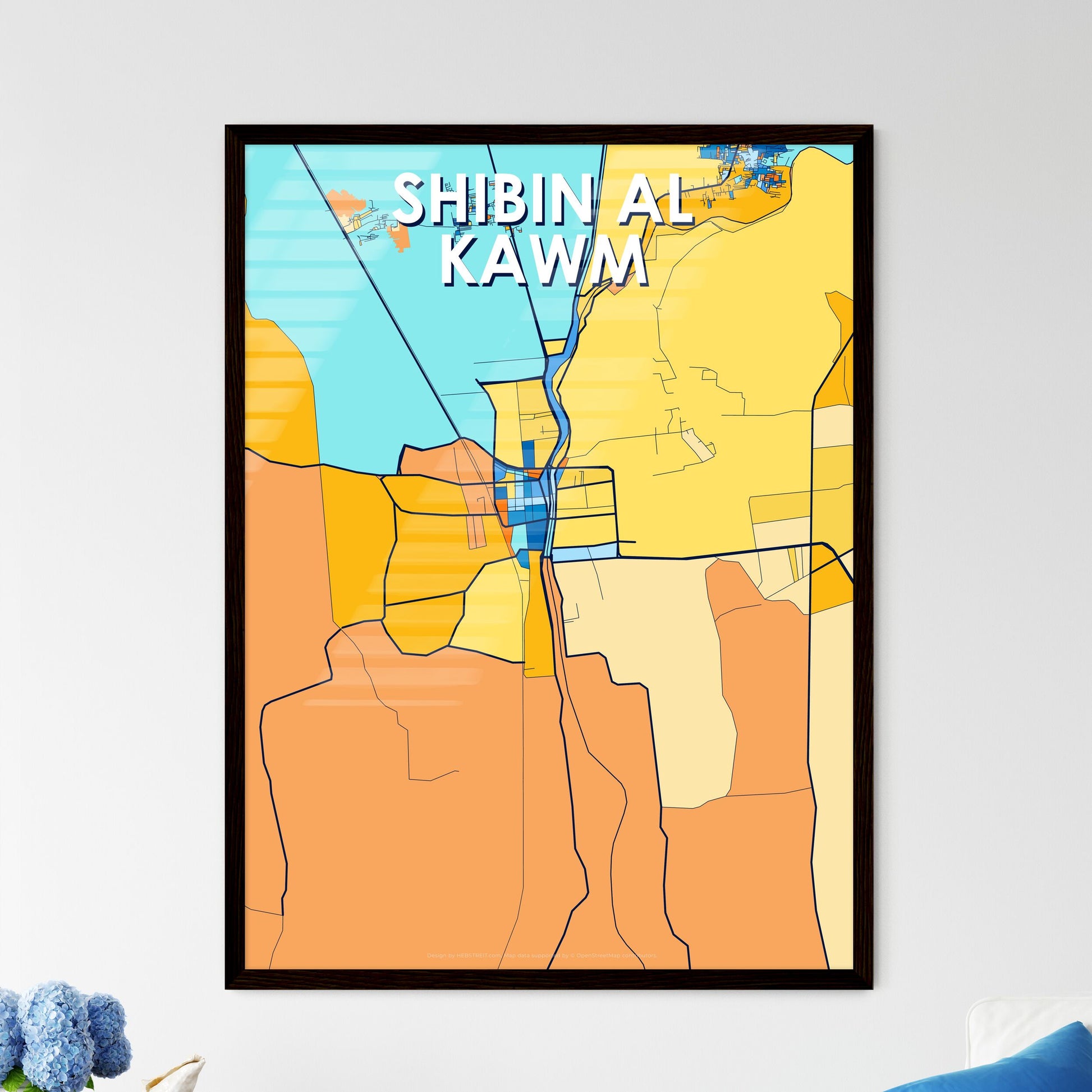 SHIBIN AL KAWM EGYPT Vibrant Colorful Art Map Poster Blue Orange