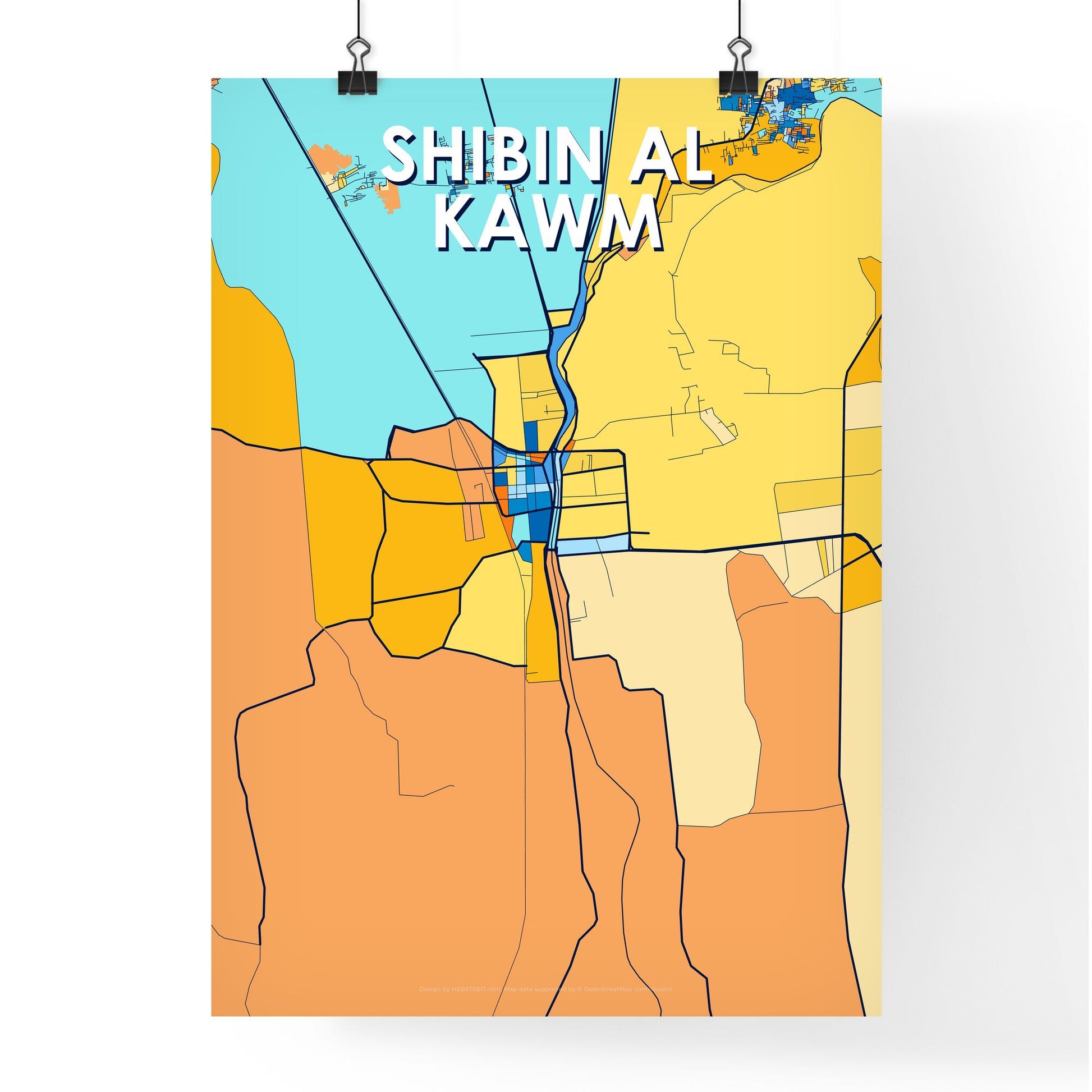 SHIBIN AL KAWM EGYPT Vibrant Colorful Art Map Poster Blue Orange