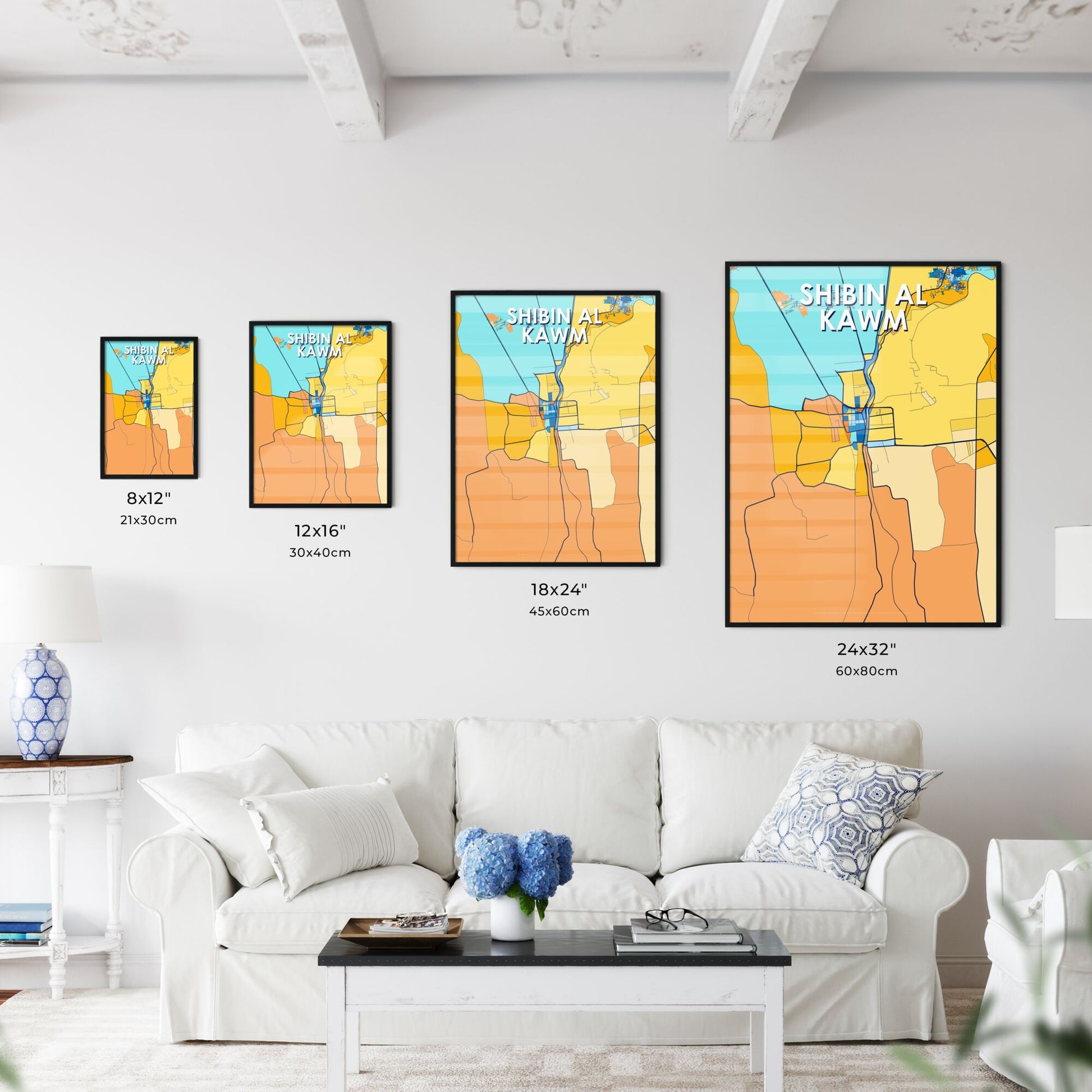 SHIBIN AL KAWM EGYPT Vibrant Colorful Art Map Poster Blue Orange