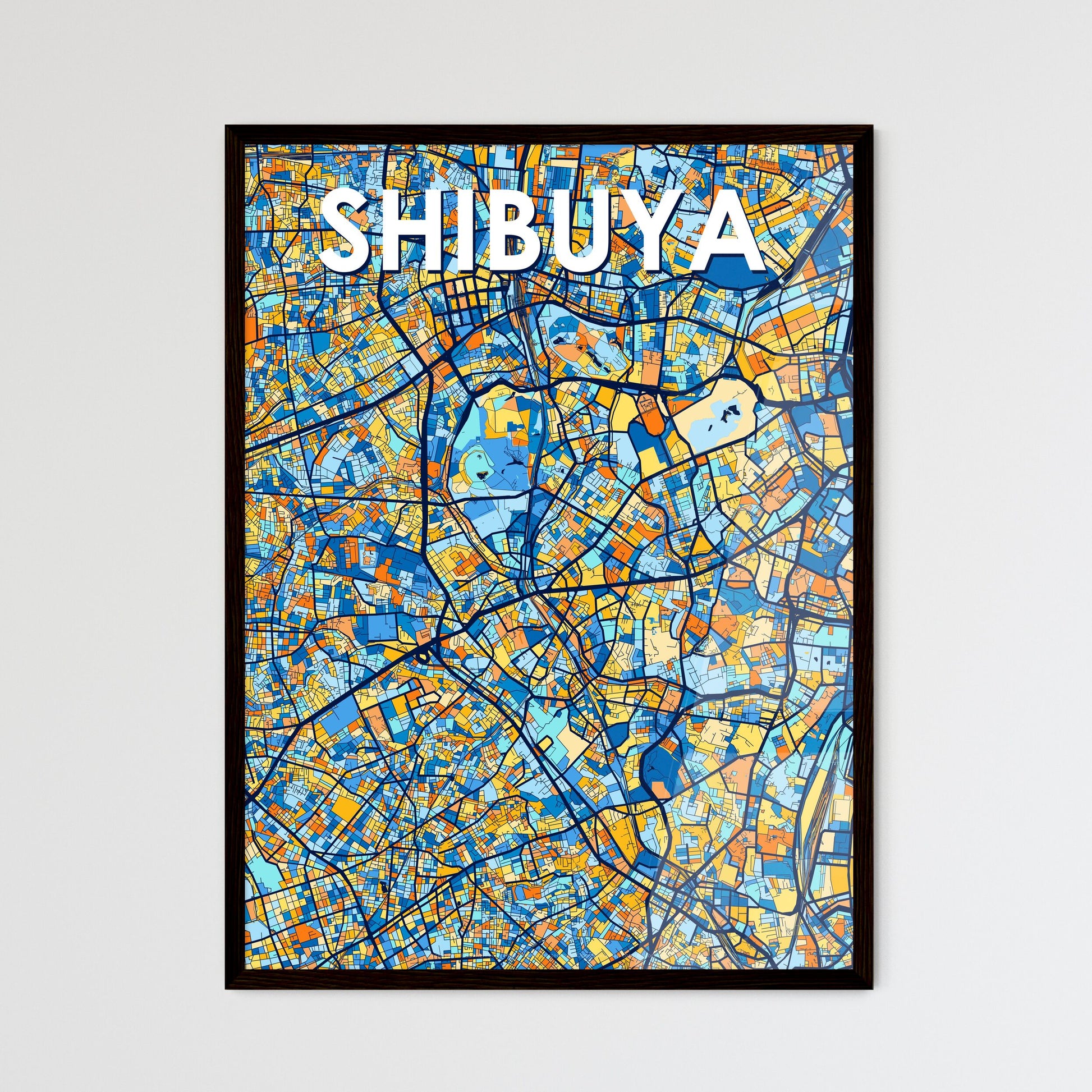 SHIBUYA JAPAN Vibrant Colorful Art Map Poster Blue Orange