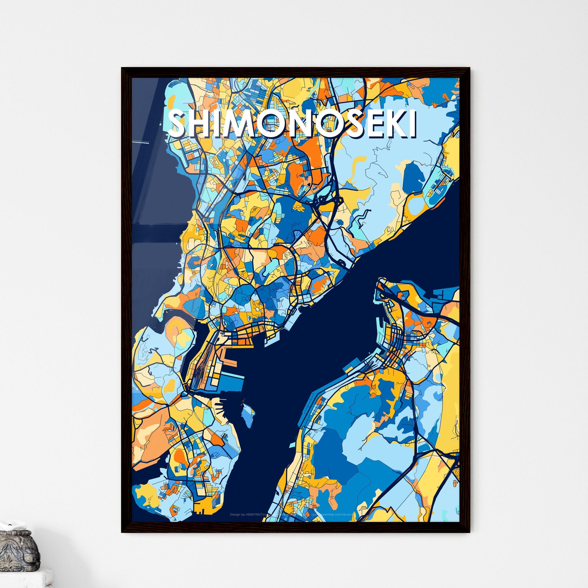 SHIMONOSEKI JAPAN Vibrant Colorful Art Map Poster Blue Orange