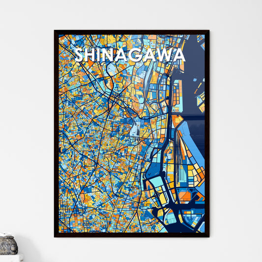 SHINAGAWA JAPAN Vibrant Colorful Art Map Poster Blue Orange