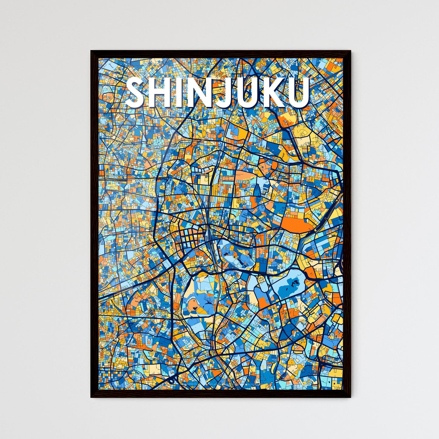 SHINJUKU JAPAN Vibrant Colorful Art Map Poster Blue Orange