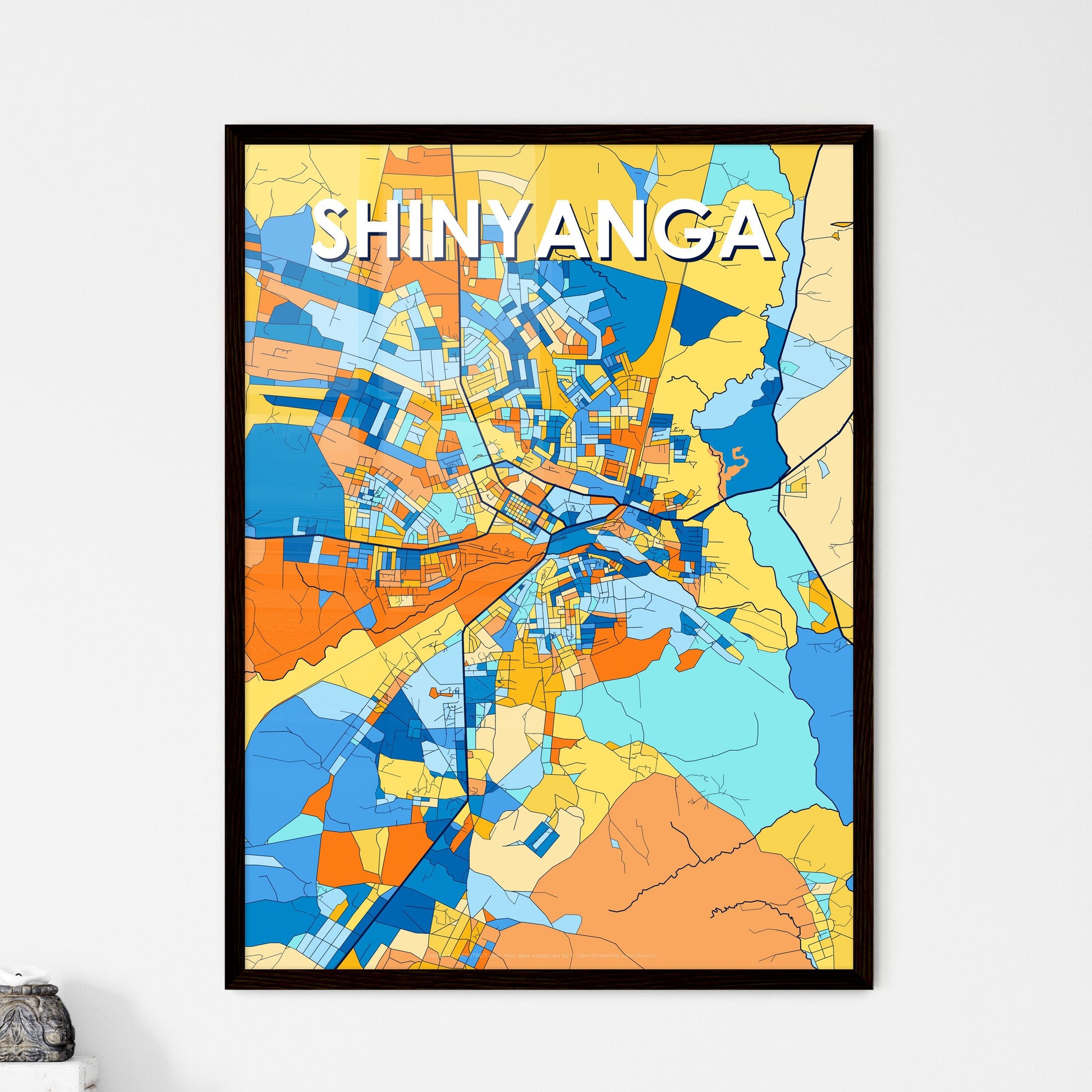 SHINYANGA TANZANIA Vibrant Colorful Art Map Poster Blue Orange