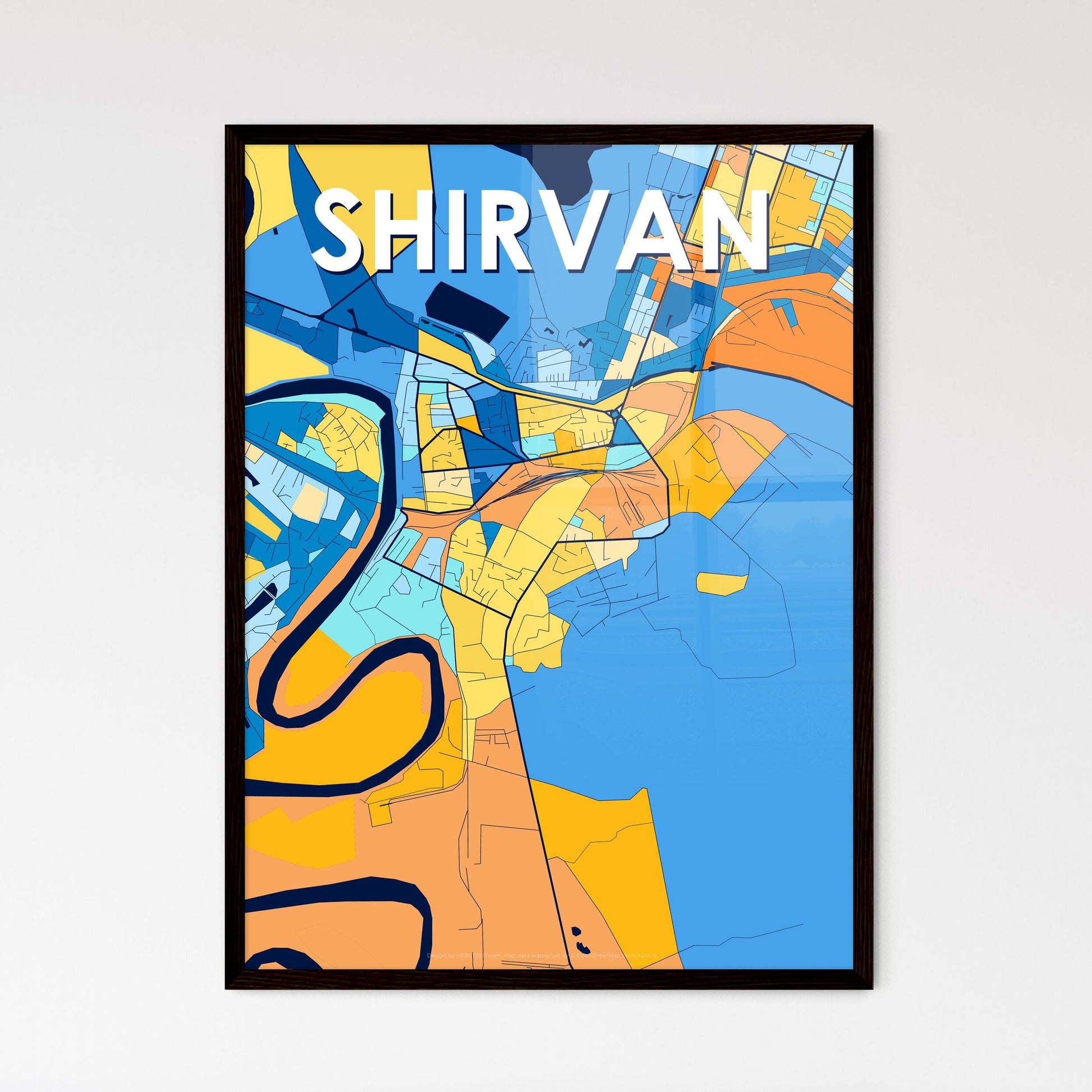 SHIRVAN AZERBAIJAN Vibrant Colorful Art Map Poster Blue Orange