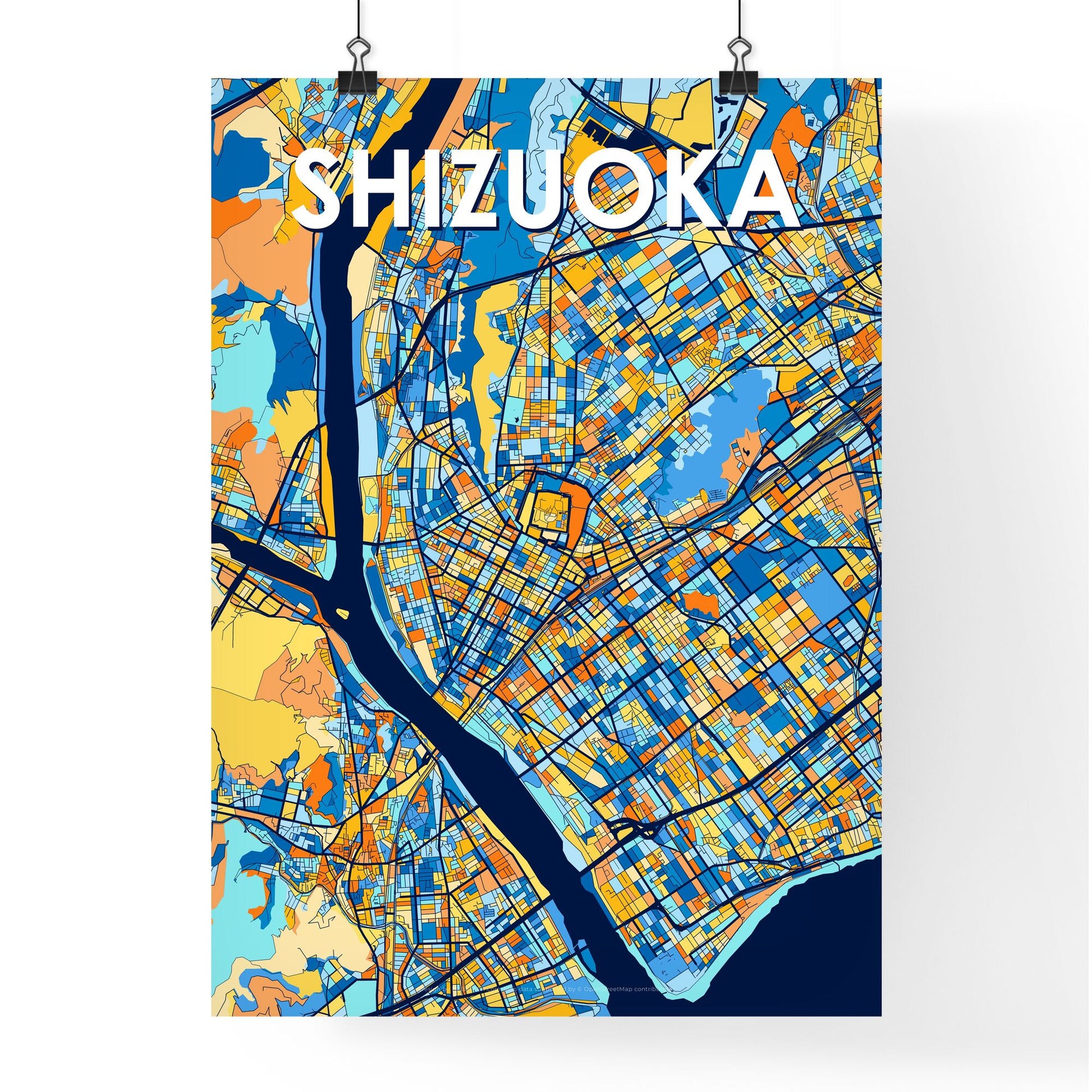 SHIZUOKA JAPAN Vibrant Colorful Art Map Poster Blue Orange