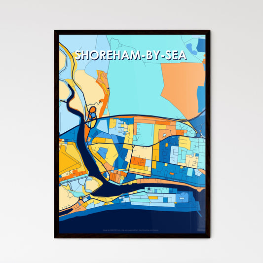 SHOREHAM-BY-SEA ENGLAND Vibrant Colorful Art Map Poster Blue Orange