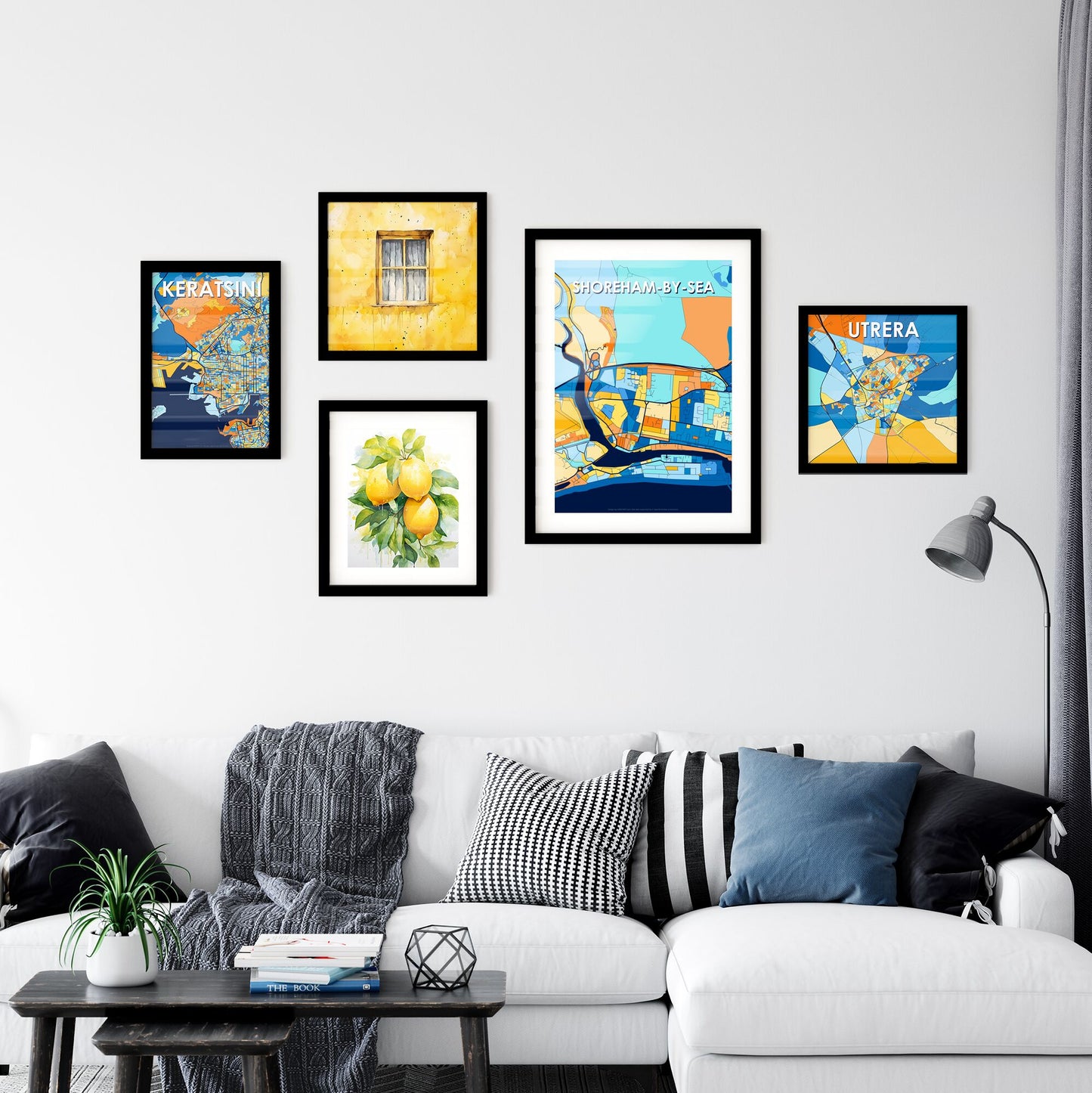 SHOREHAM-BY-SEA ENGLAND Vibrant Colorful Art Map Poster Blue Orange