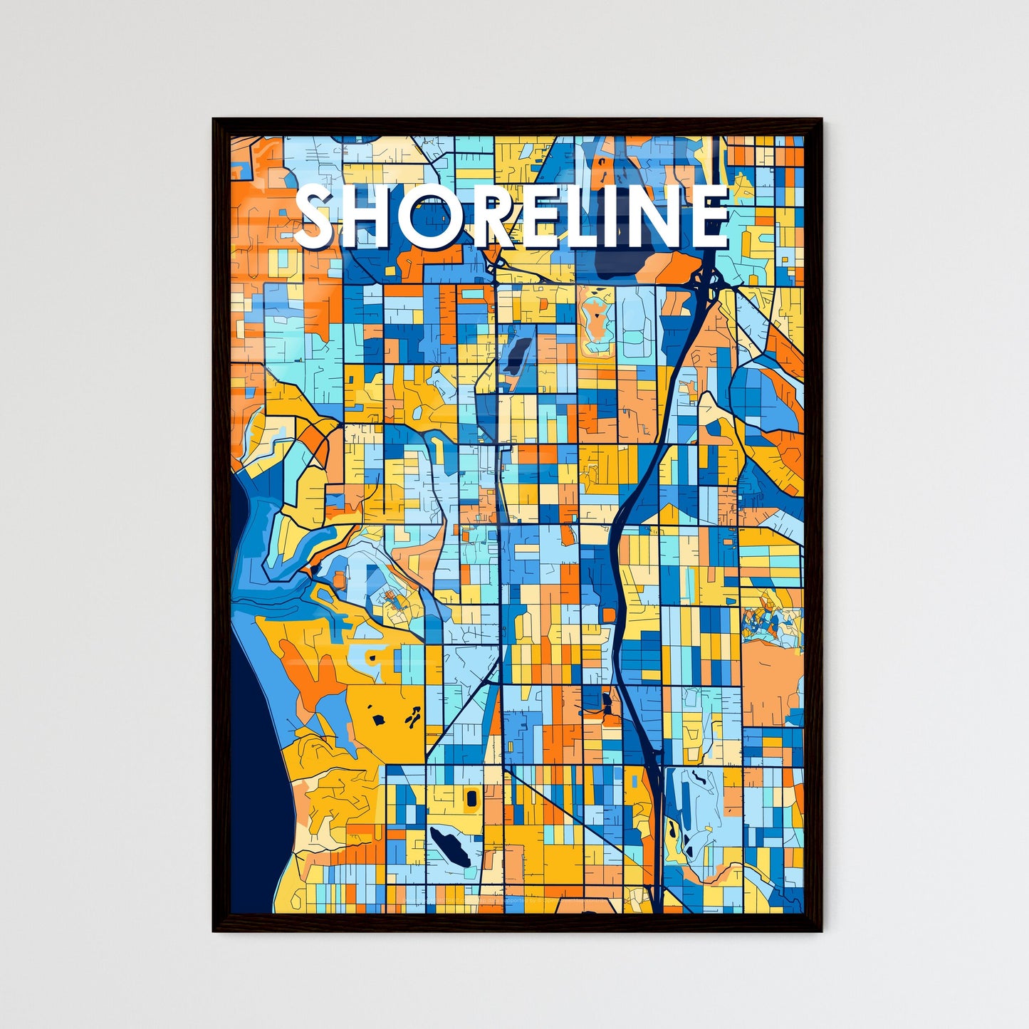 SHORELINE WASHINGTON Vibrant Colorful Art Map Poster Blue Orange