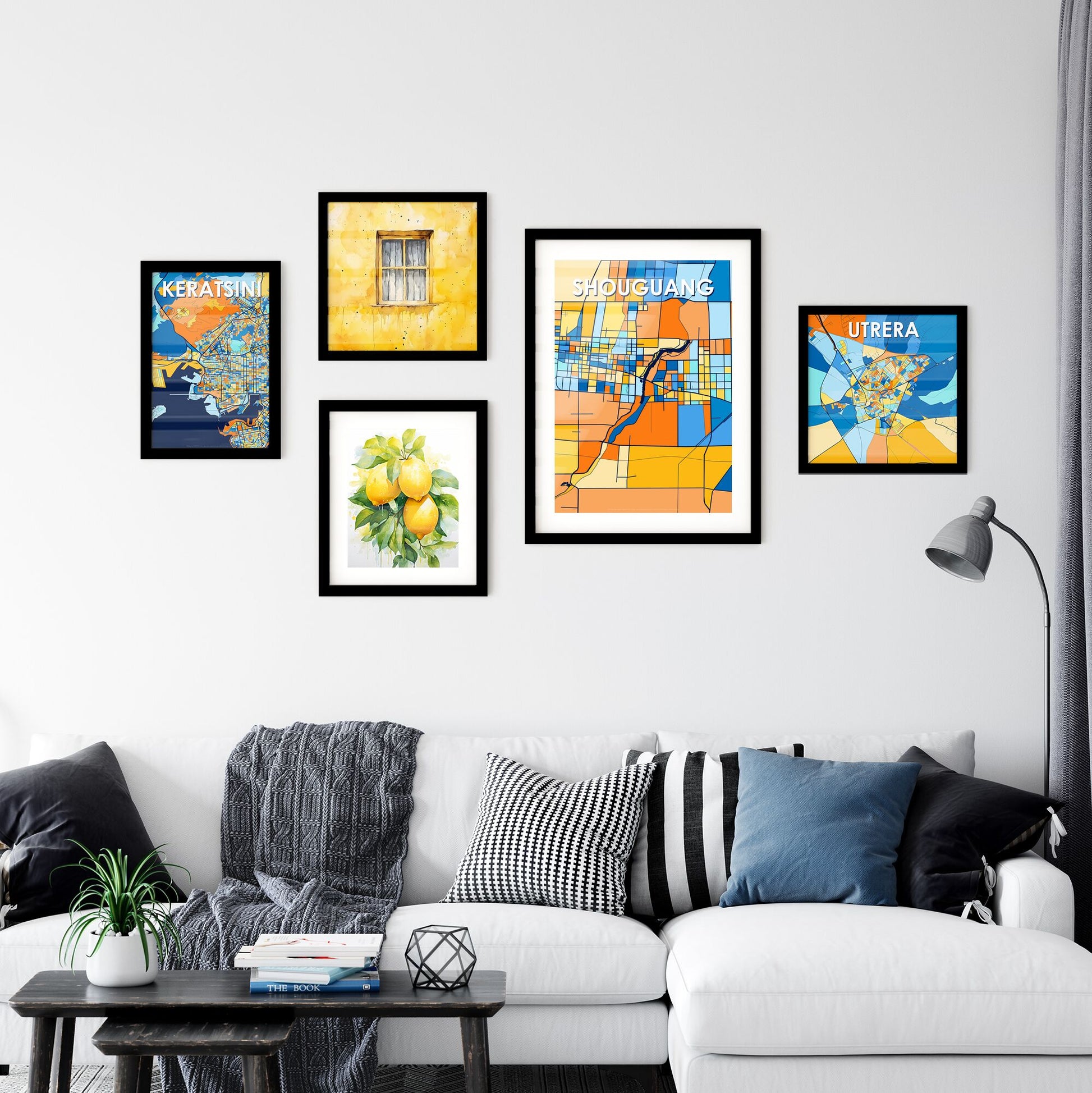 SHOUGUANG CHINA Vibrant Colorful Art Map Poster Blue Orange