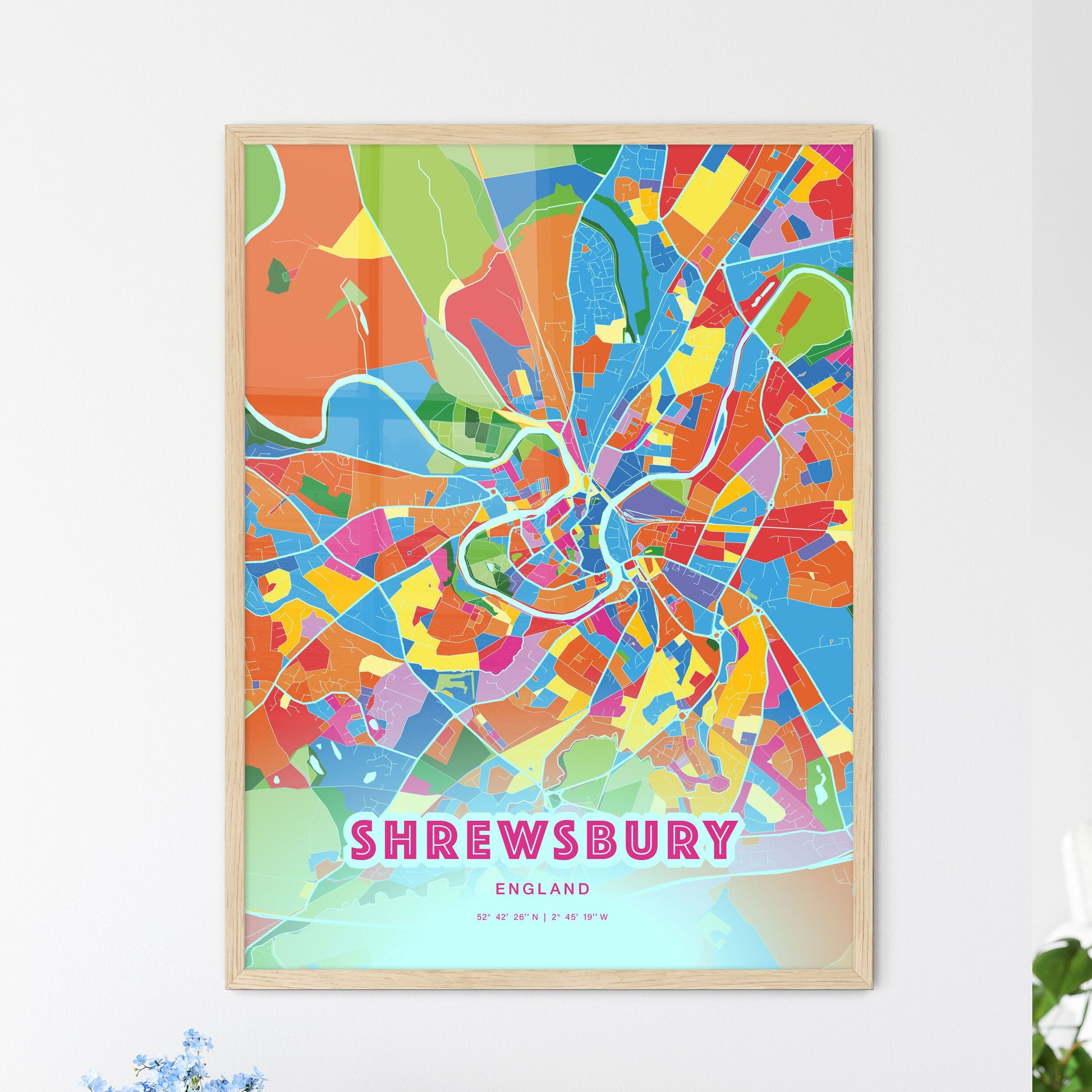 Colorful Shrewsbury England Fine Art Map Crazy Colors