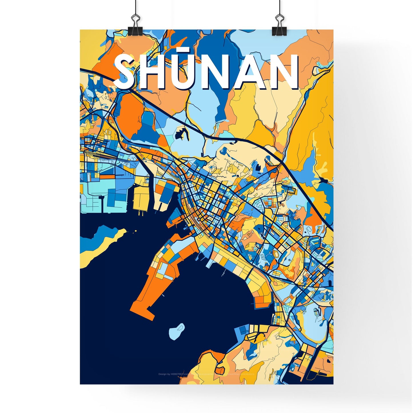 SHŪNAN JAPAN Vibrant Colorful Art Map Poster Blue Orange