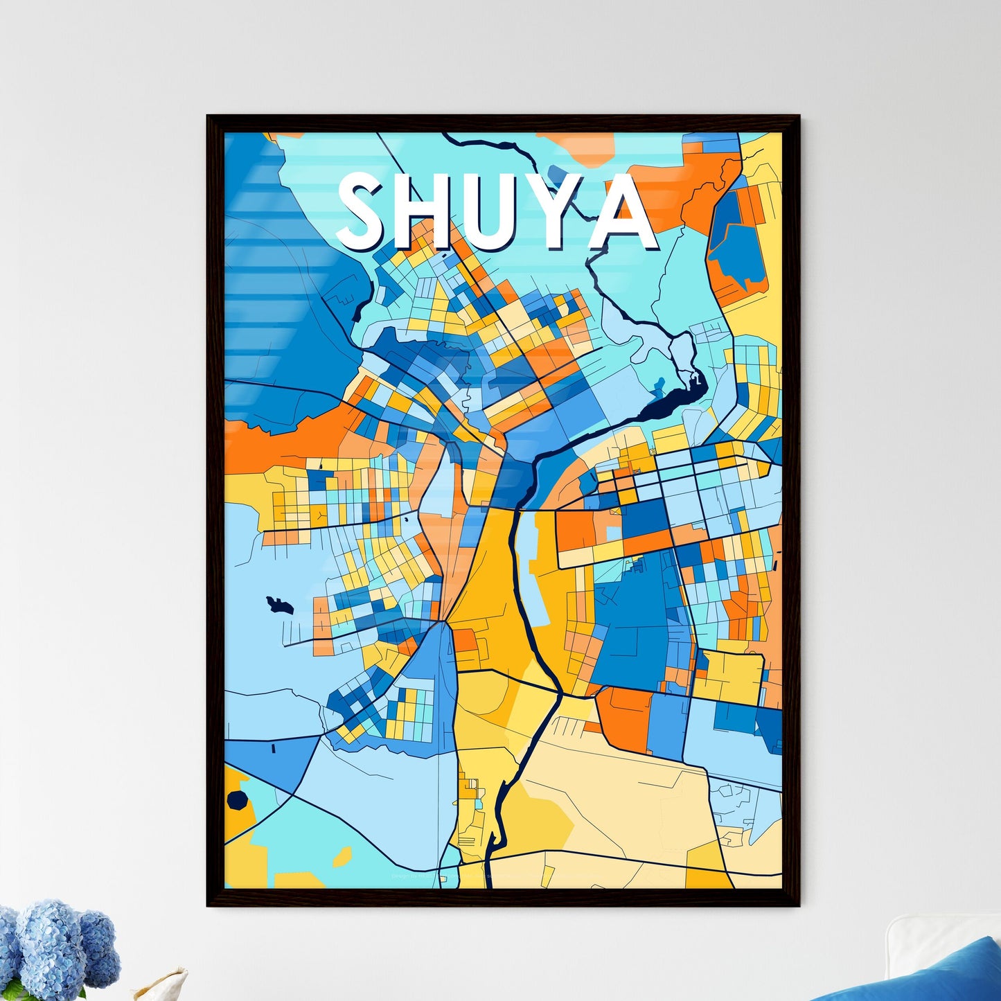 SHUYA RUSSIA Vibrant Colorful Art Map Poster Blue Orange