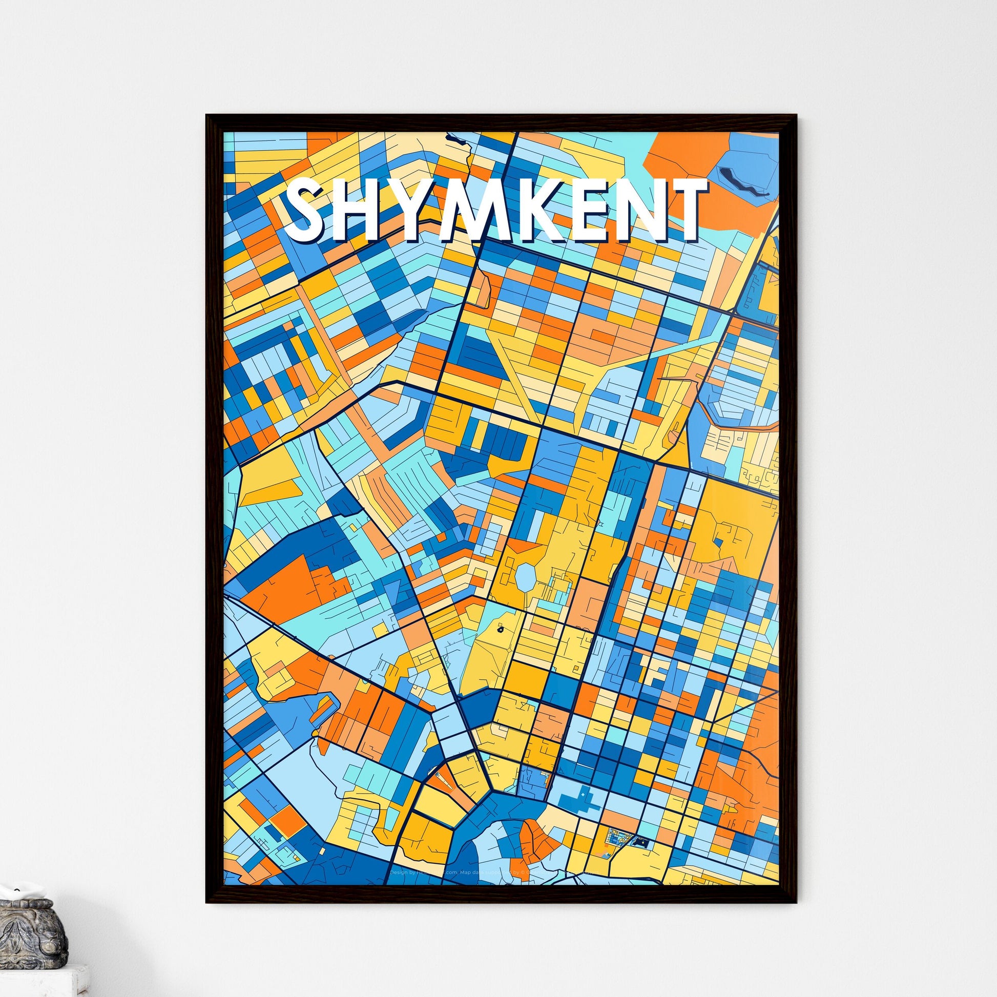 SHYMKENT KAZAKHSTAN Vibrant Colorful Art Map Poster Blue Orange