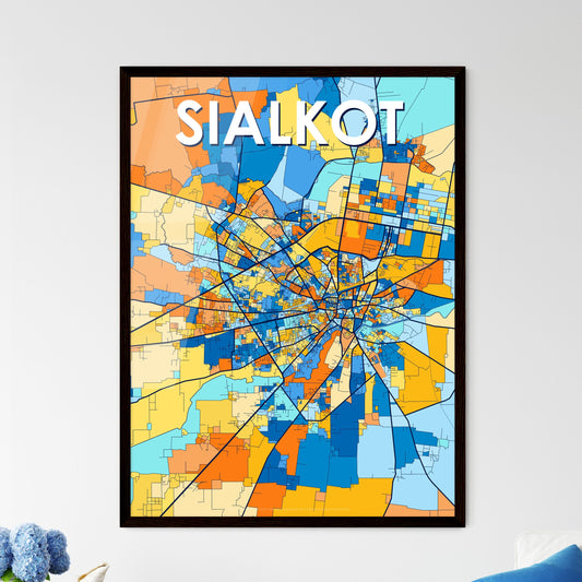 SIALKOT PAKISTAN Vibrant Colorful Art Map Poster Blue Orange