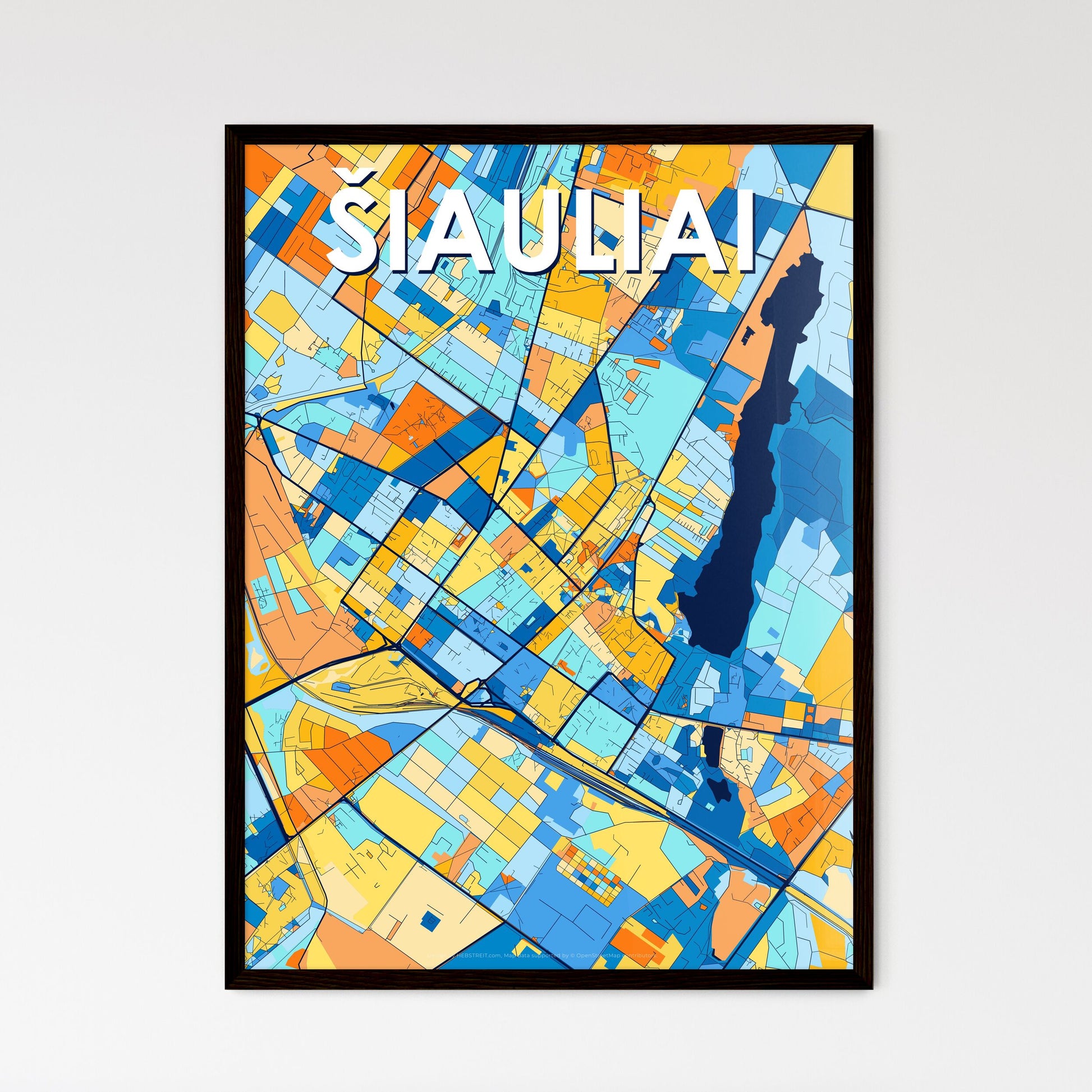 ŠIAULIAI LITHUANIA Vibrant Colorful Art Map Poster Blue Orange